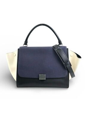 Celine Trapeze Black Navy & Ivory Leather Two Way Bag